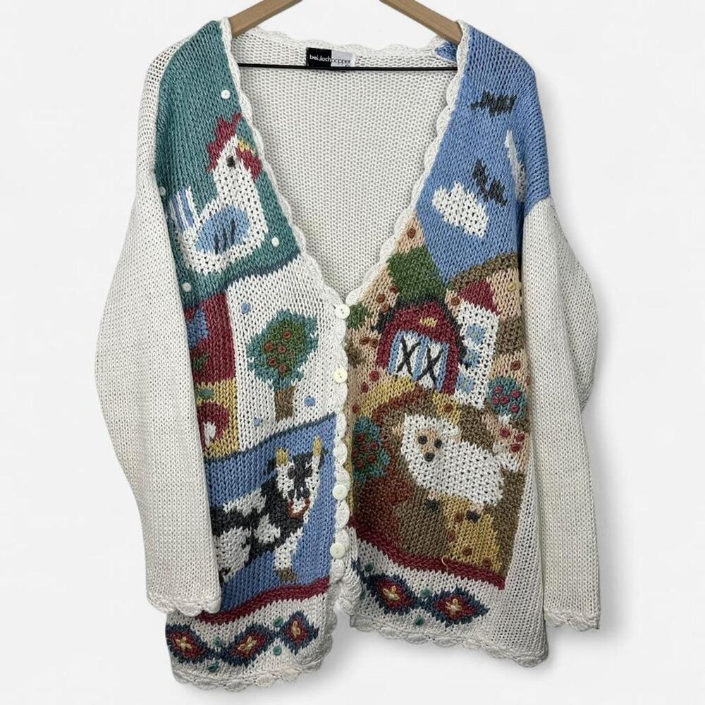 Beldoch popper farm whimsical knit cardigan